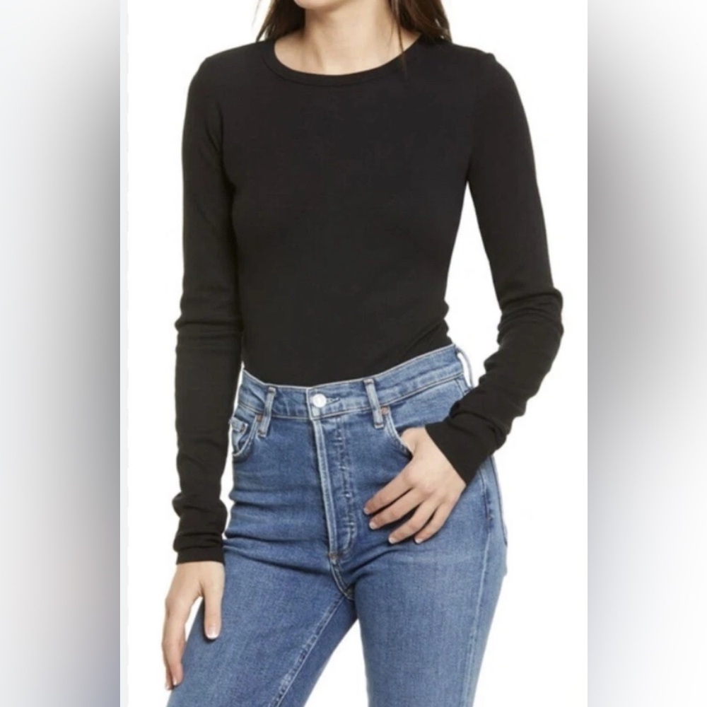 Agolde Leila Black Fitted Ribbed Knit Bodysuit Size Small
